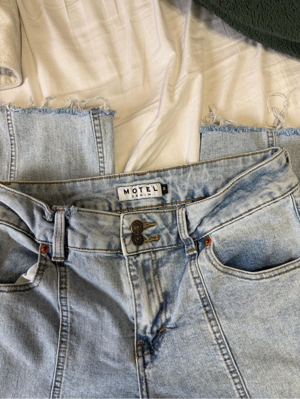 Motel Rocks Light Blue High-Rise Frayed Hem Jeans